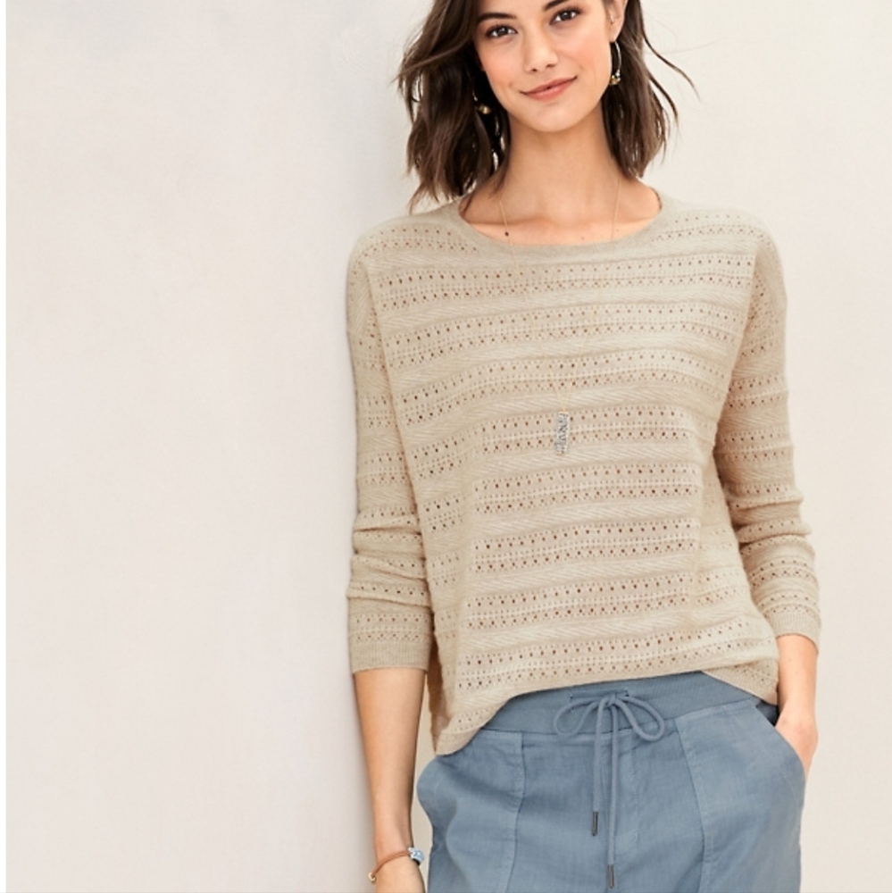 Garnet Hill Cashmere Pointelle-Stripe Sweater - Picture 6 of 6
